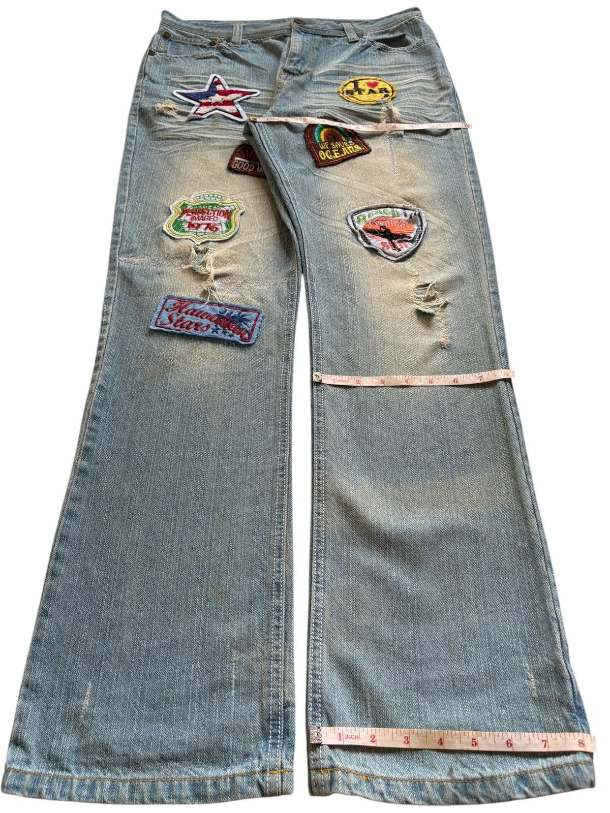 Japanese Brand Vintage Japanese Brand Mud Wash Patch Distress Loose Jeans Size US 34 / EU 50 - 15 Thumbnail