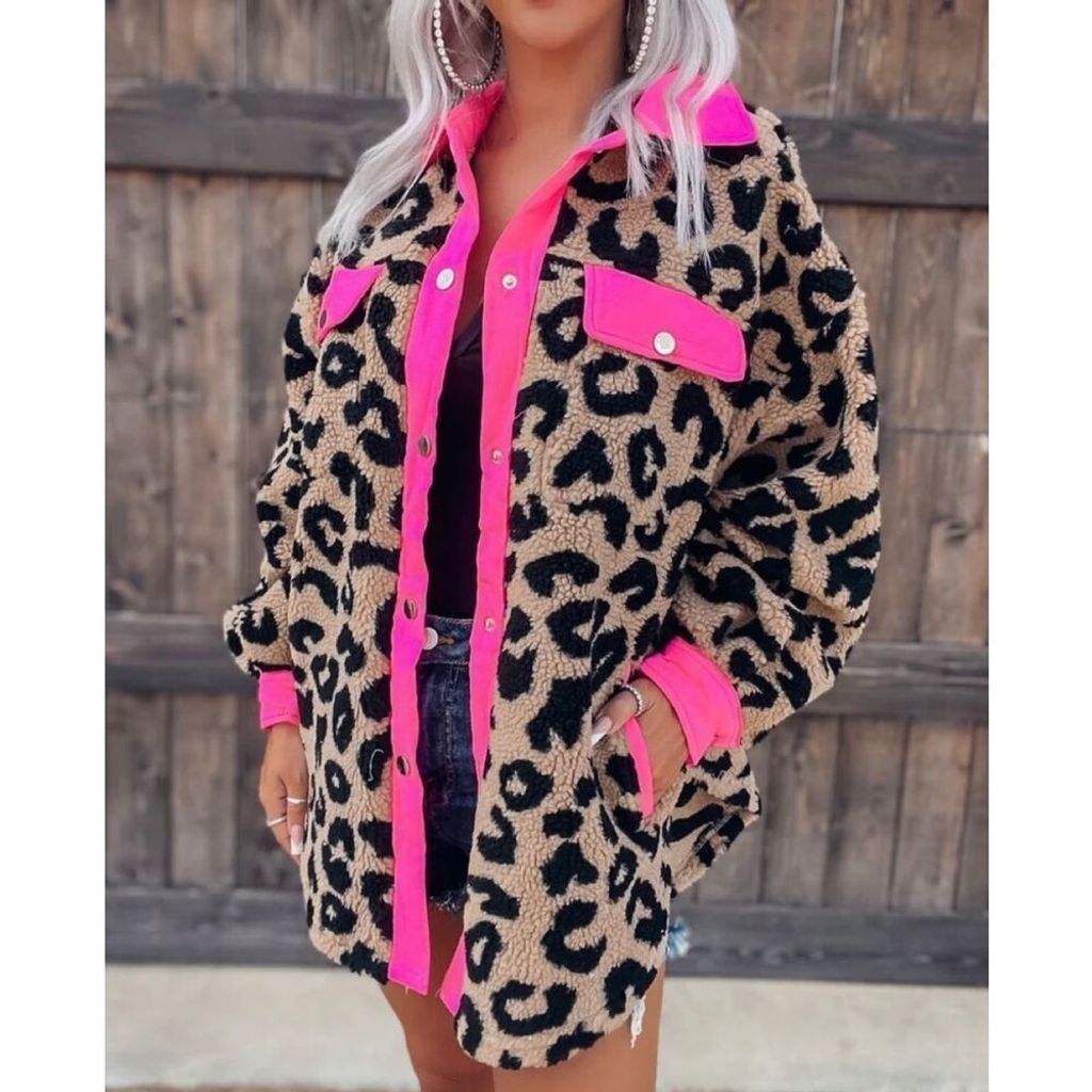 Other Oversized Leopard Print Sherpa Jacket Casual Boho Top Sz L Size L / US 10 / IT 46 - 2 Thumbnail