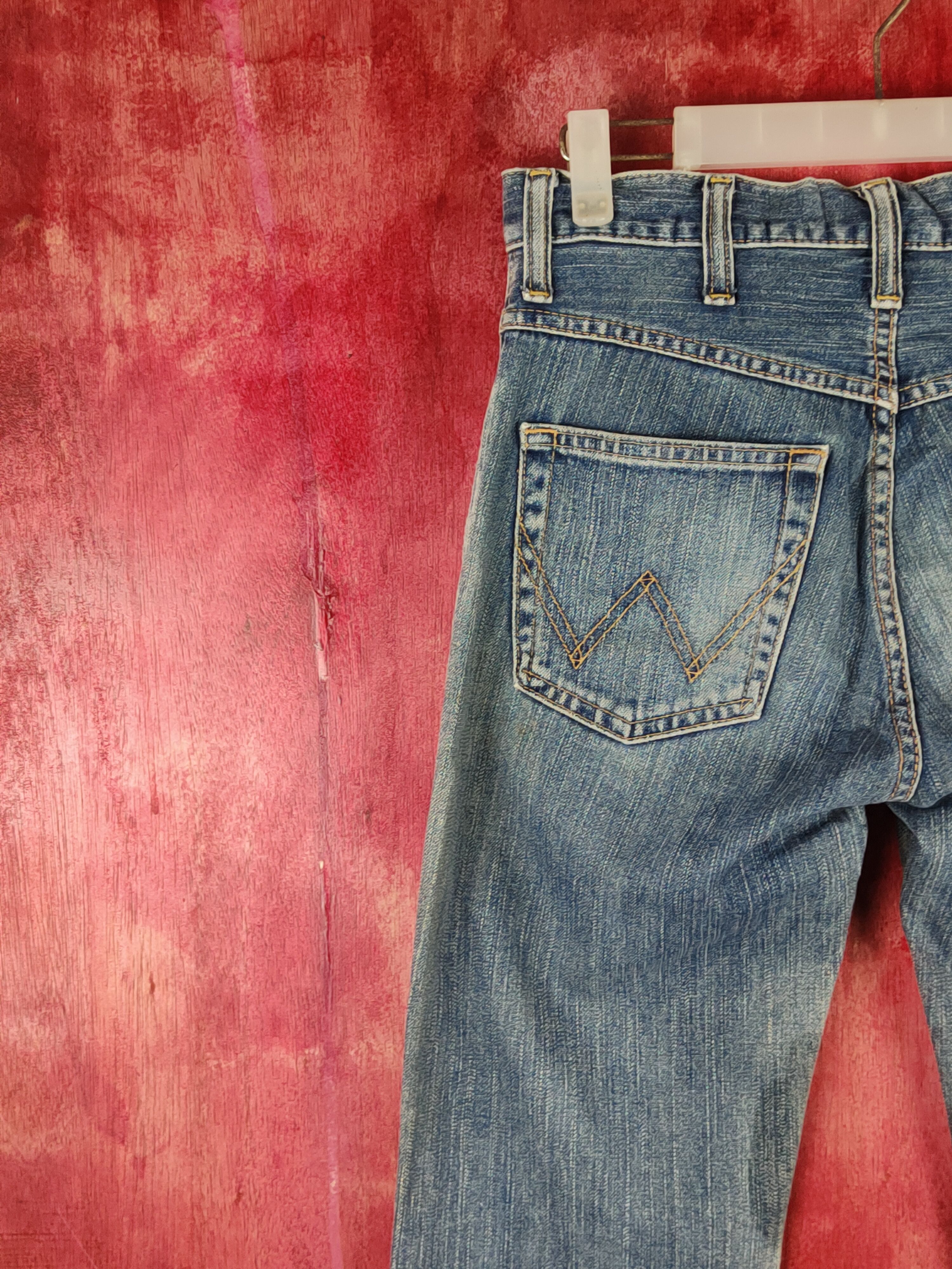 Japanese Brand Wrangler Blue Faded Distressed Ripped Jeans #S1631 Size US 28 / EU 44 - 11 Thumbnail