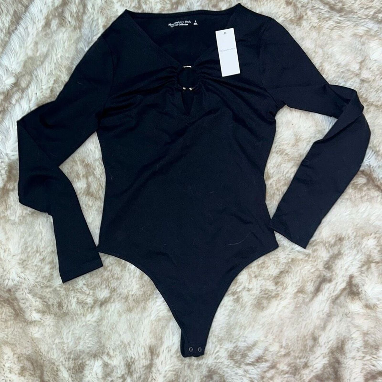 Abercrombie & Fitch A&F Black Long Sleeve Keyhole Bodysuit | Size S, NWT Size S / US 4 / IT 40 - 2 Thumbnail