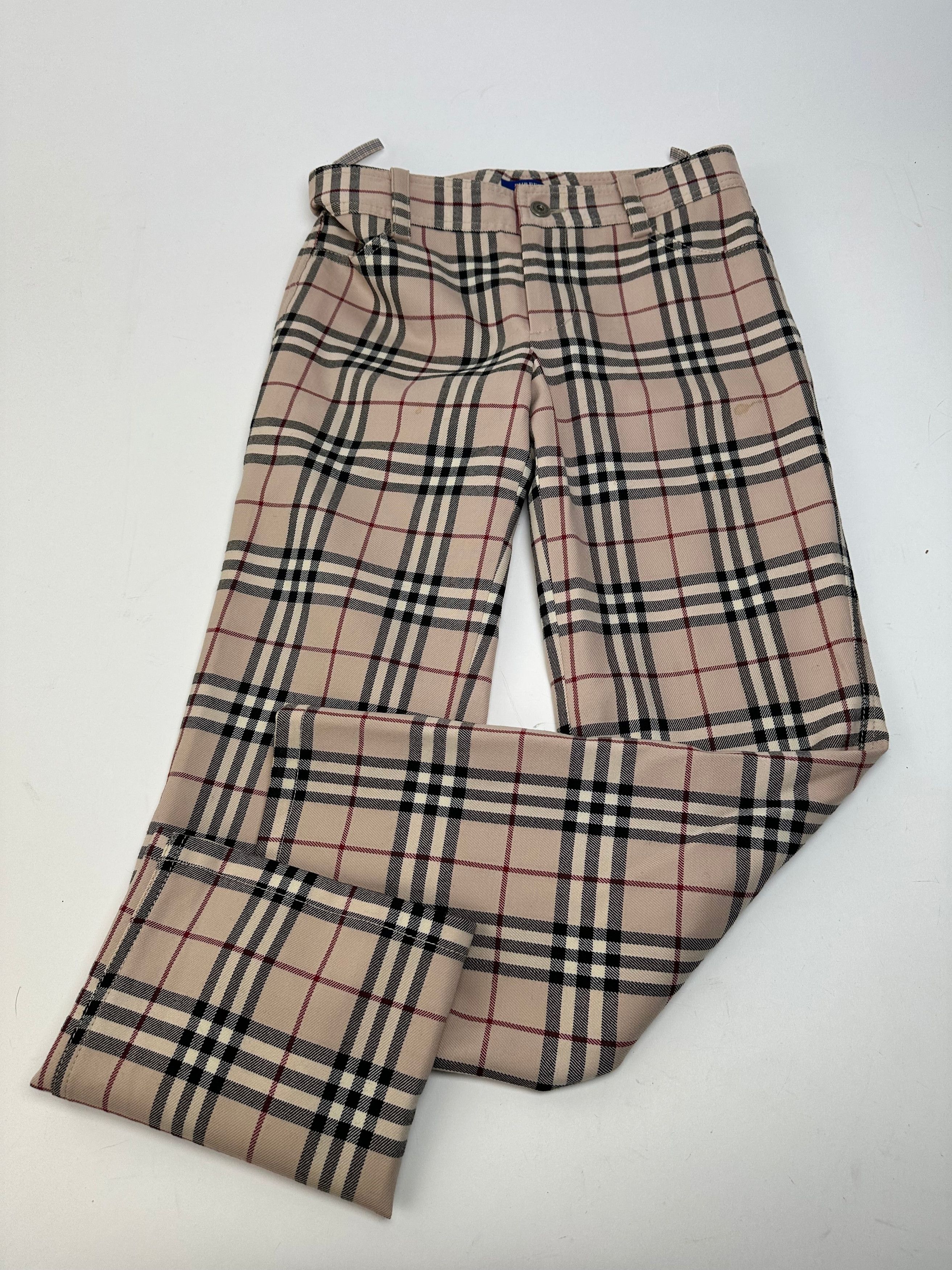 Burberry Vintage Nova Check Wool Flared Trousers Beige XS Size 24" / US 00 / IT 34 - 1 Thumbnail