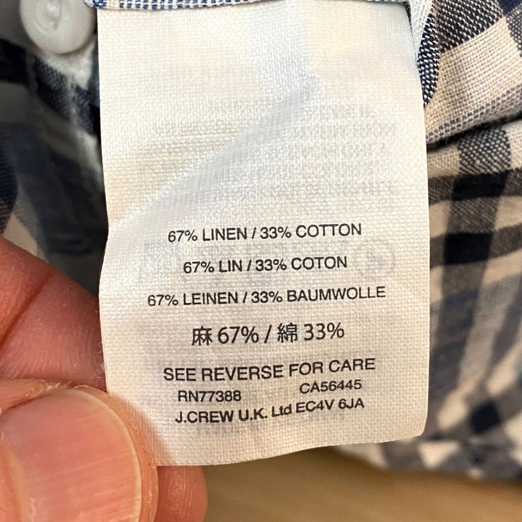 J.Crew J.CREW Shirt Mens Small Blue Plaid Button-Down Linen Cotton Long Sleeve Pocket Size US S / EU 44-46 / 1 - 4 Thumbnail