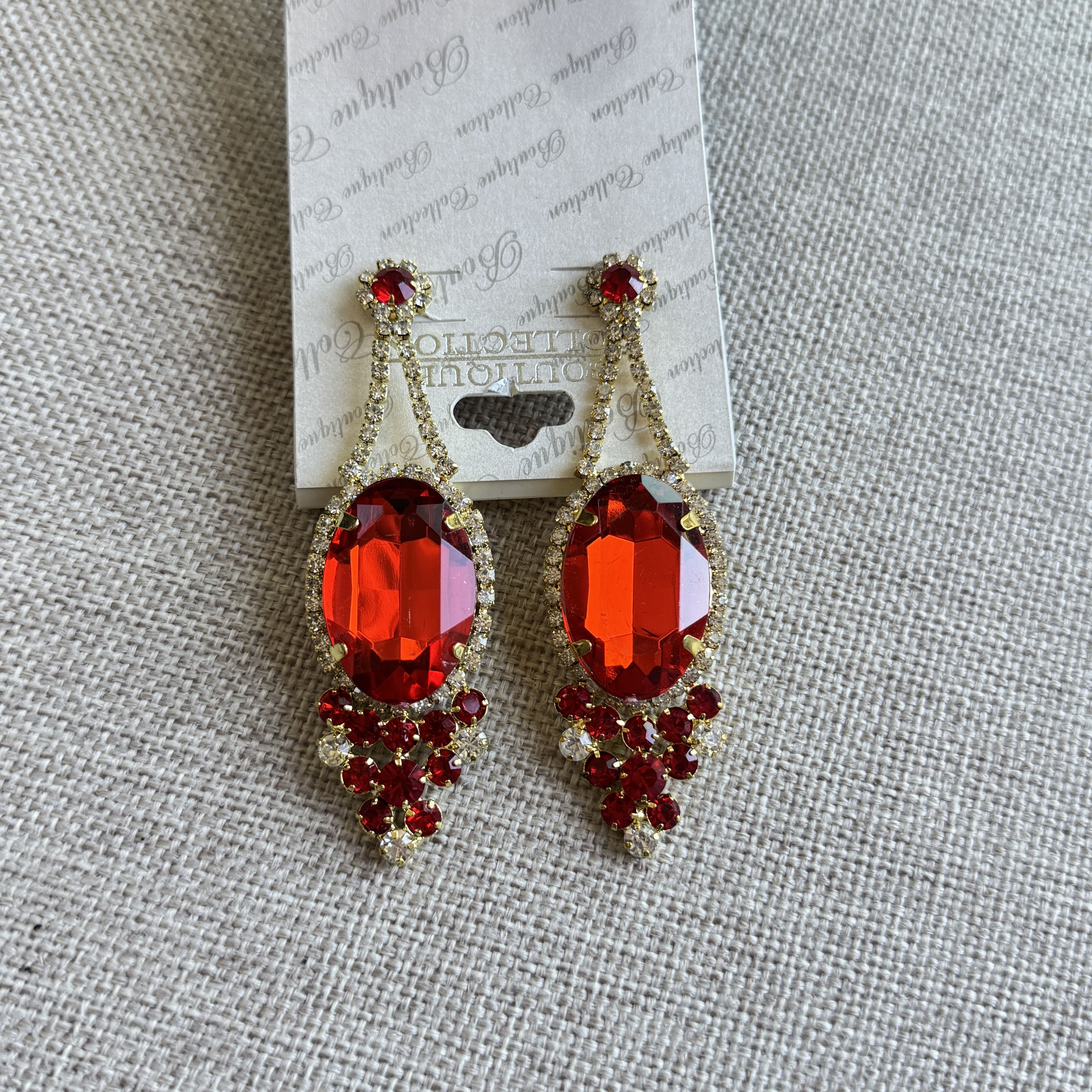 Other Boutique Collection Red Gold Rhinestone Drop Earrings Size ONE SIZE - 2 Thumbnail