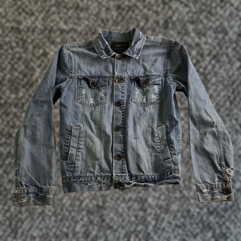 21 Men 21 Men Blue Denim Jean Jacket Jacket Button Small Mens Light Wash Casual All Seasons Pockets Regular Size S Size US 29 - 1 Thumbnail