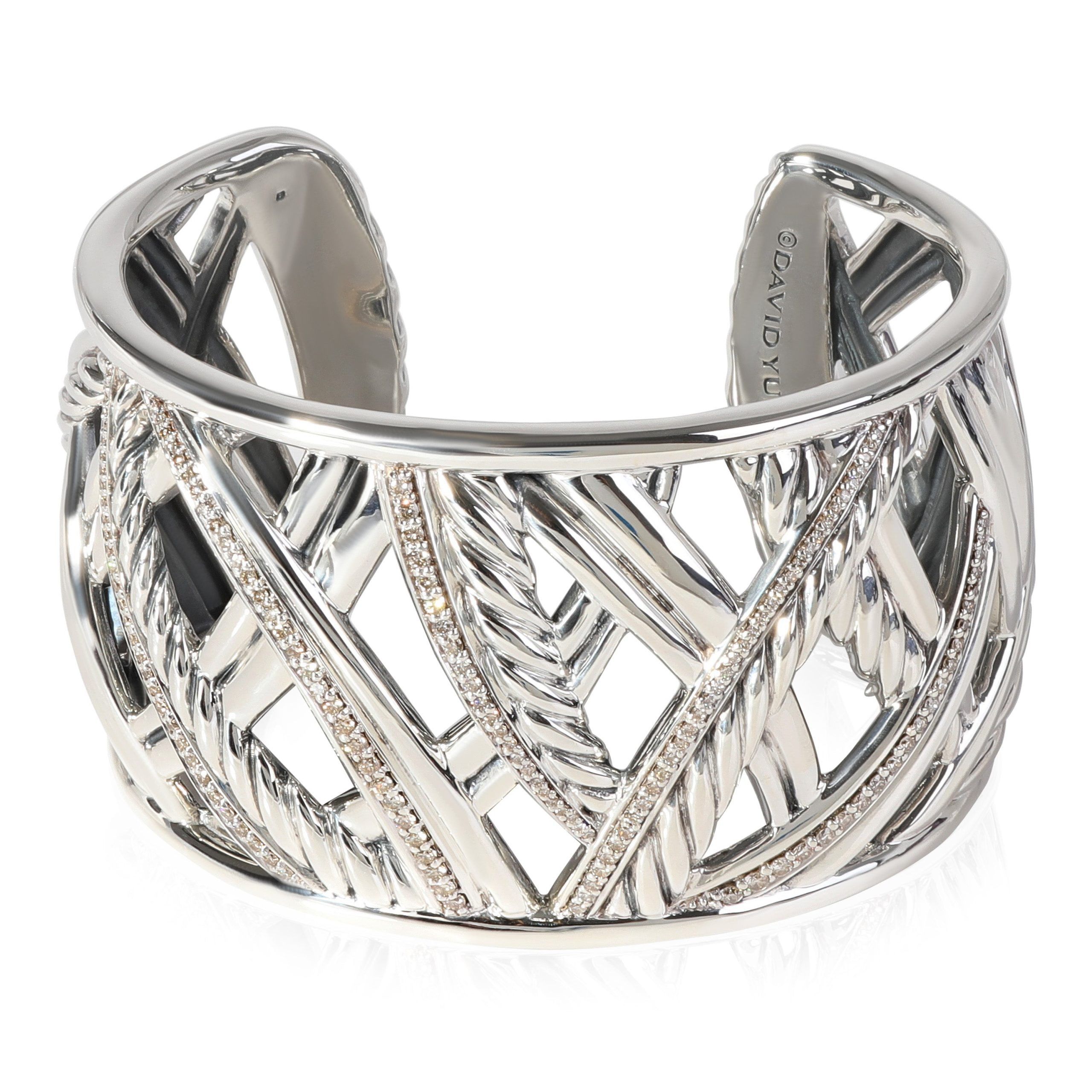 image of David Yurman Papyrus Diamond Cuff In Sterling Silver 1.15 Ctw, Women's