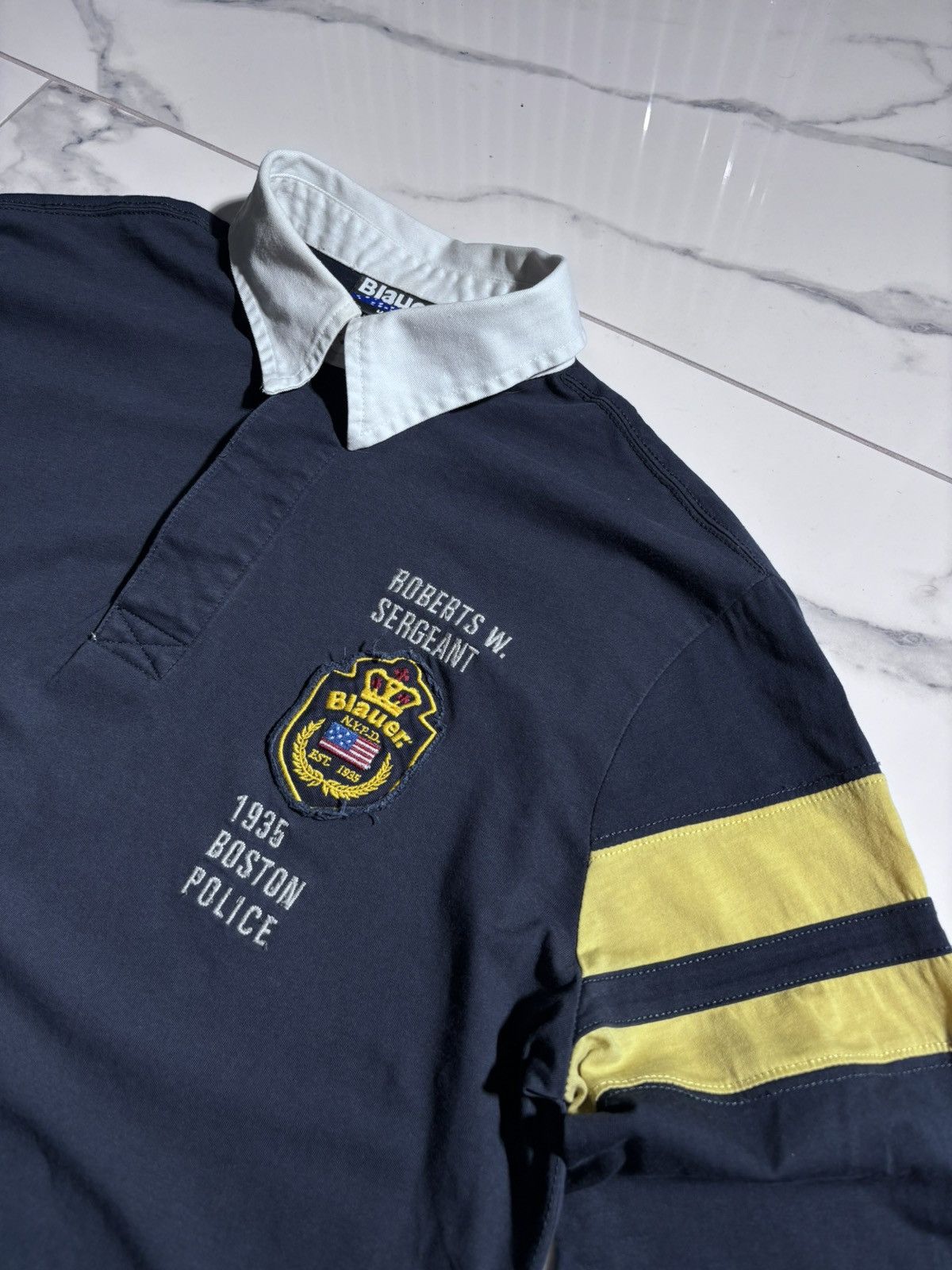 Rugby Ralph Lauren Blauer USA Boston Police Rugby Polo Long Sleeve Patch Work Size US L / EU 52-54 / 3 - 3 Thumbnail