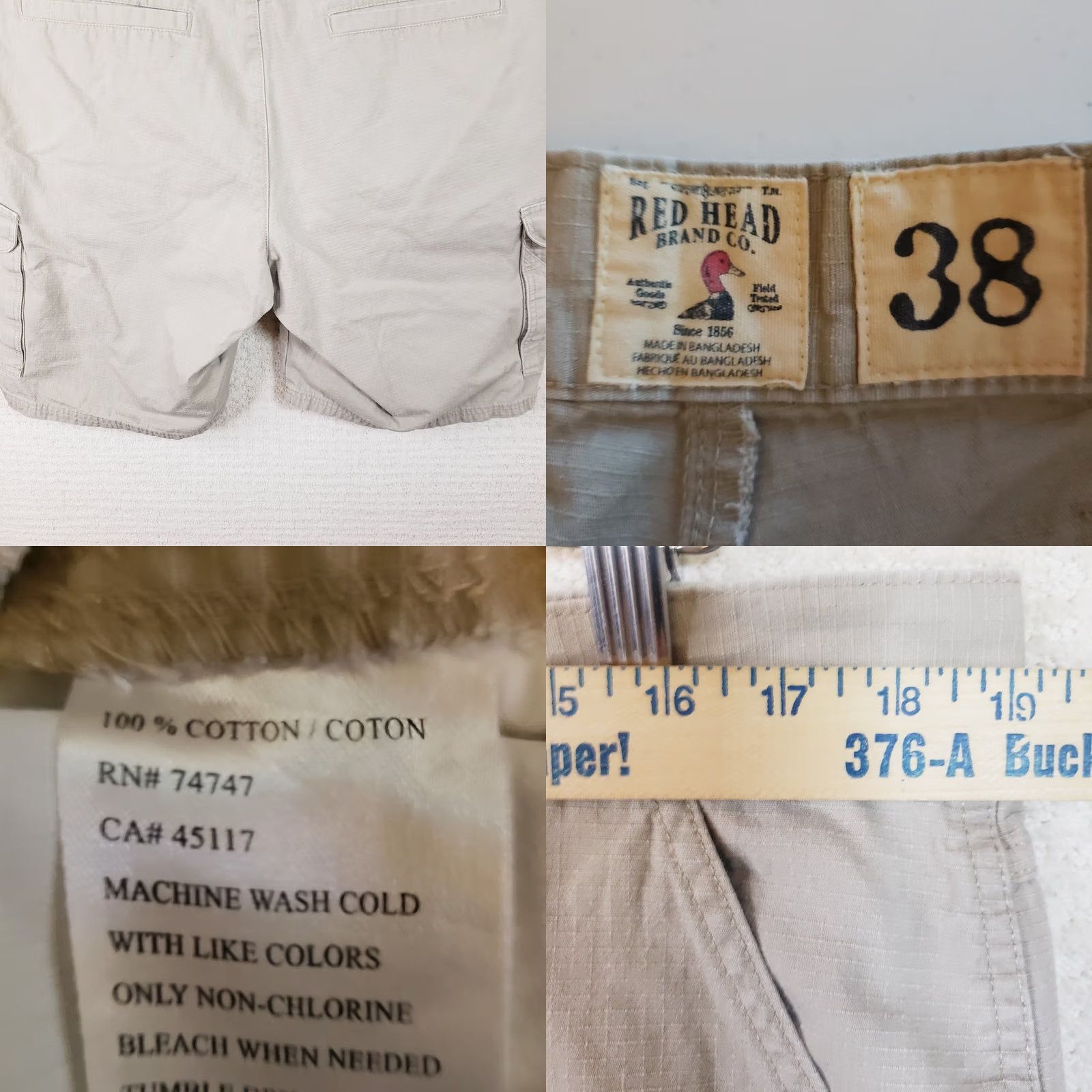 Vintage RedHead Men's Beige Ripstop Cargo Shorts 36 8” Inseam Cargo Pocket Outdoor Plain Solid Shorts Mens Reg Beige RedHead Regular 36 Size US 36 / EU 52 - 9 Thumbnail