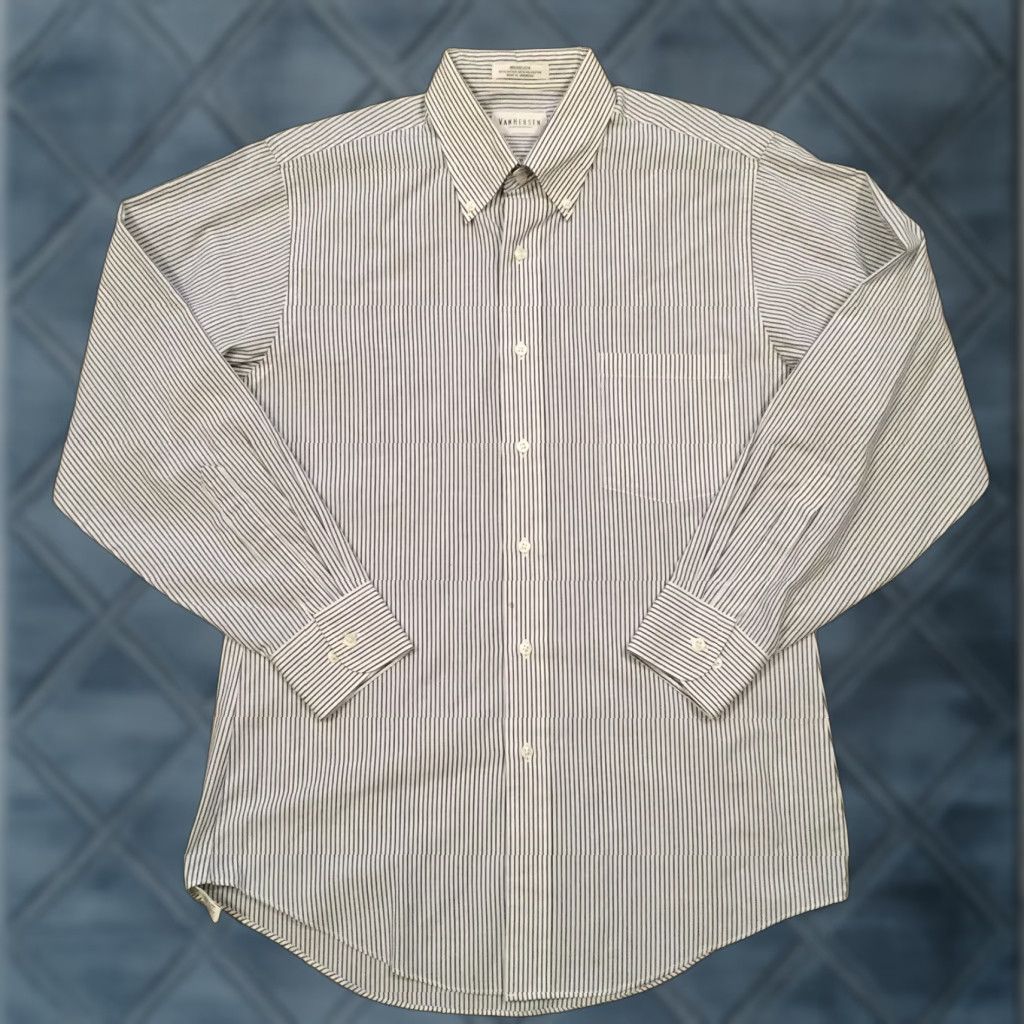 Van Heusen Van Heusen Shirt Mens Button-Up 15.5 Long Sleeve Blue White Striped Cotton Blend Button-Down Collar Size US L / EU 52-54 / 3 - 1 Thumbnail