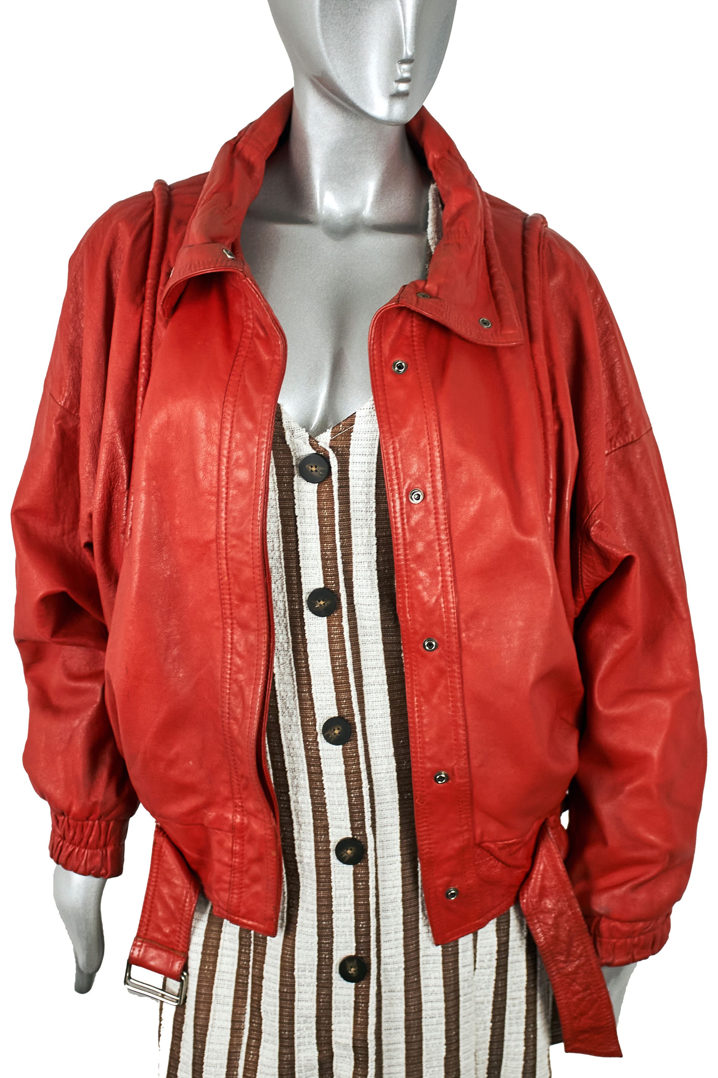 Vintage Authentic 80s Vintage Red Leather Oversized Bomber Jacket Size M / US 6-8 / IT 42-44 - 7 Thumbnail