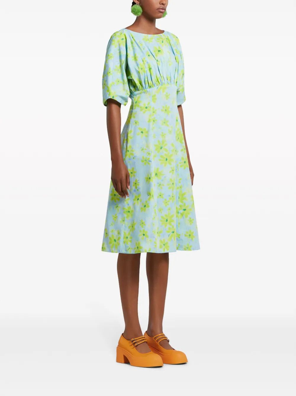 Marni oc11z0525 Floral Print Cotton Dress in Blue Size XL / US 12-14 / IT 48-50 - 3 Thumbnail