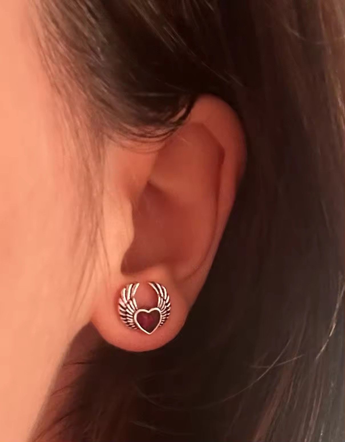 Jewelry Red Heart with Wing Stud Earring Size ONE SIZE - 5 Thumbnail