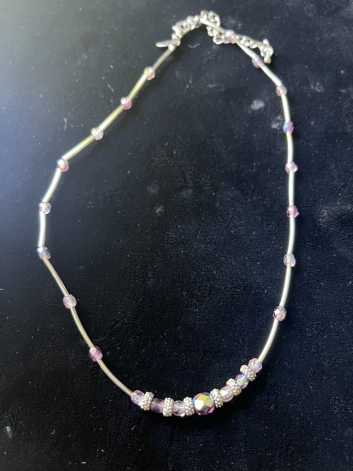 Other Lia Sophia Purple AB Crystal Silver Tube Necklace 16-19" Size ONE SIZE - 1 Thumbnail