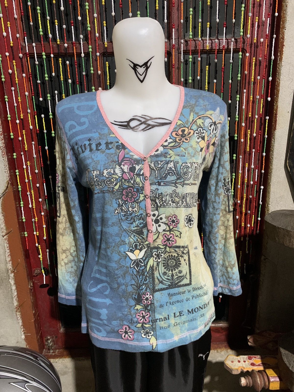 Other y2k Skinny Minnie Floral Blurry Graphic Longsleeve Top Size L / US 10 / IT 46 - 2 Thumbnail