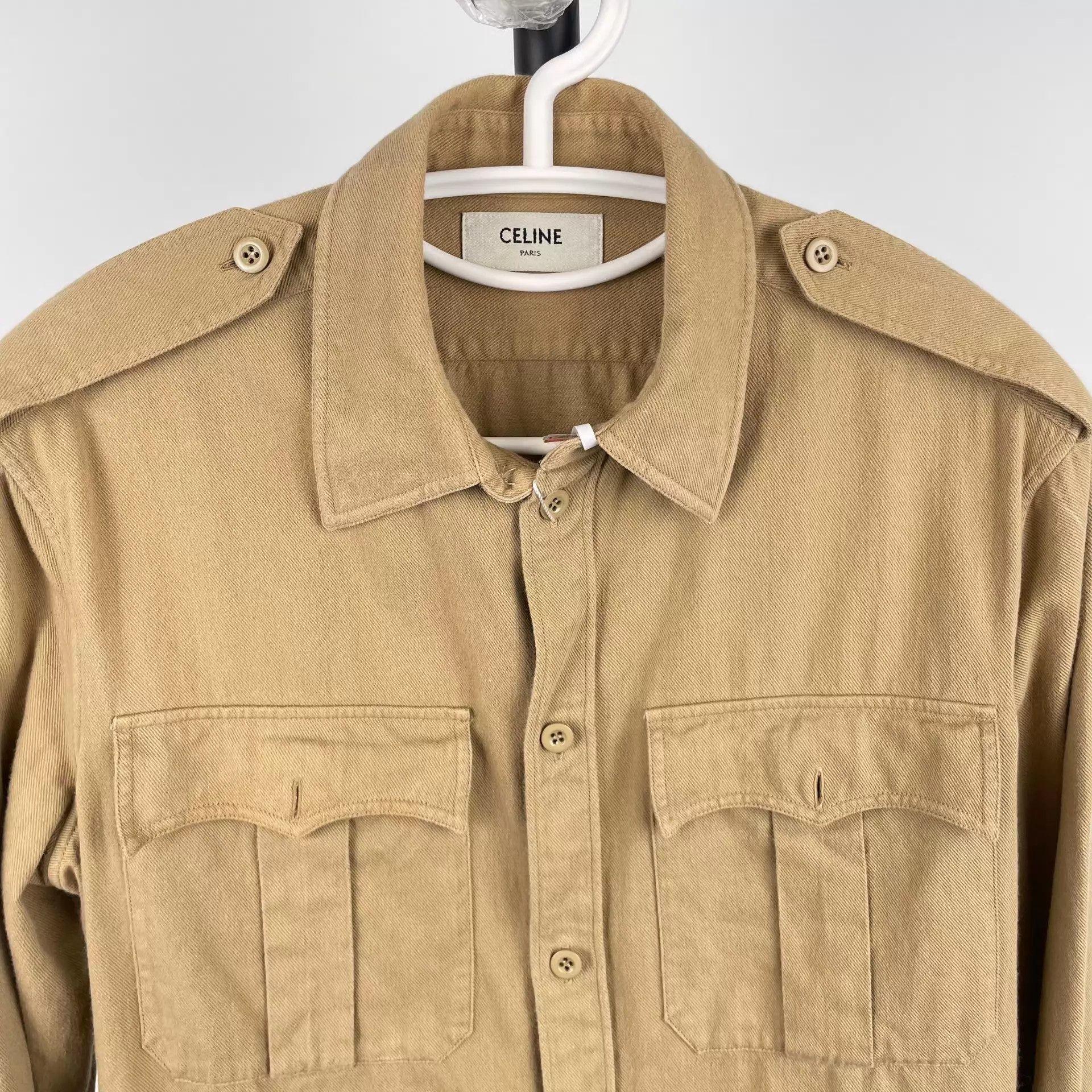 Celine CELINE Women's Cotton Shirt Milk Tea Size 38 Size XS / US 0-2 / IT 36-38 - 8 Thumbnail