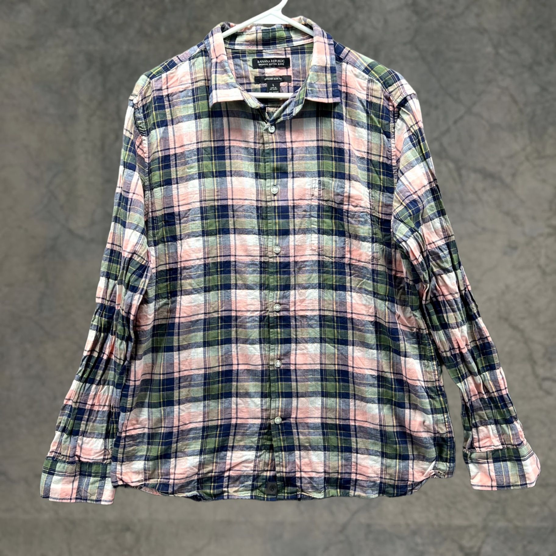 Banana Republic Banana Republic Shirt Men Large Blue Pink Plaid Button Down Slim Cotton Shirt Womens? No Size US L / EU 52-54 / 3 - 1 Thumbnail