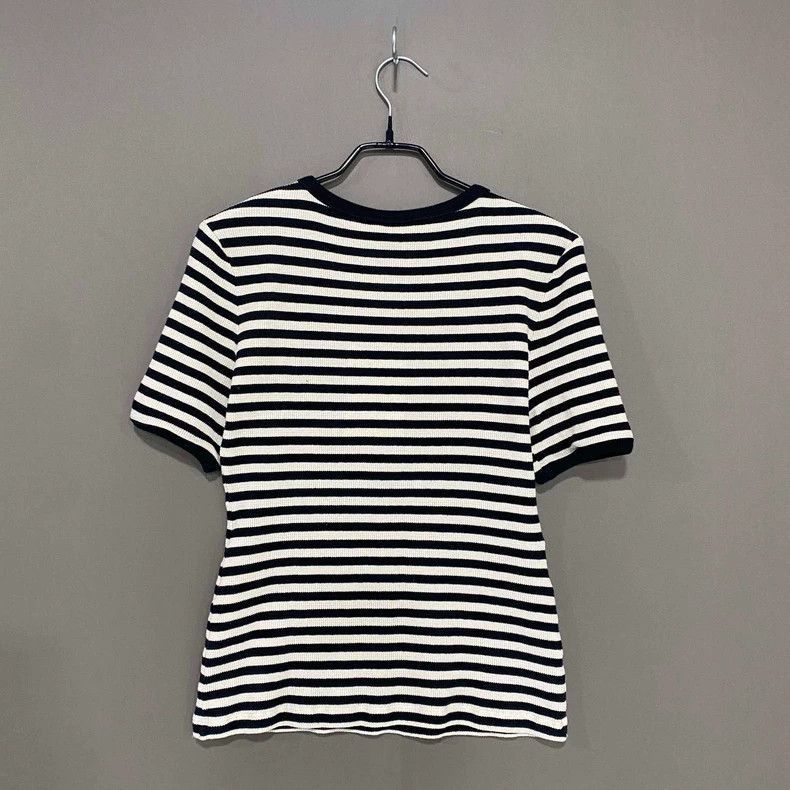 Celine Striped Short Sleeve Top with Gold Buttons Size M / US 6-8 / IT 42-44 - 3 Thumbnail