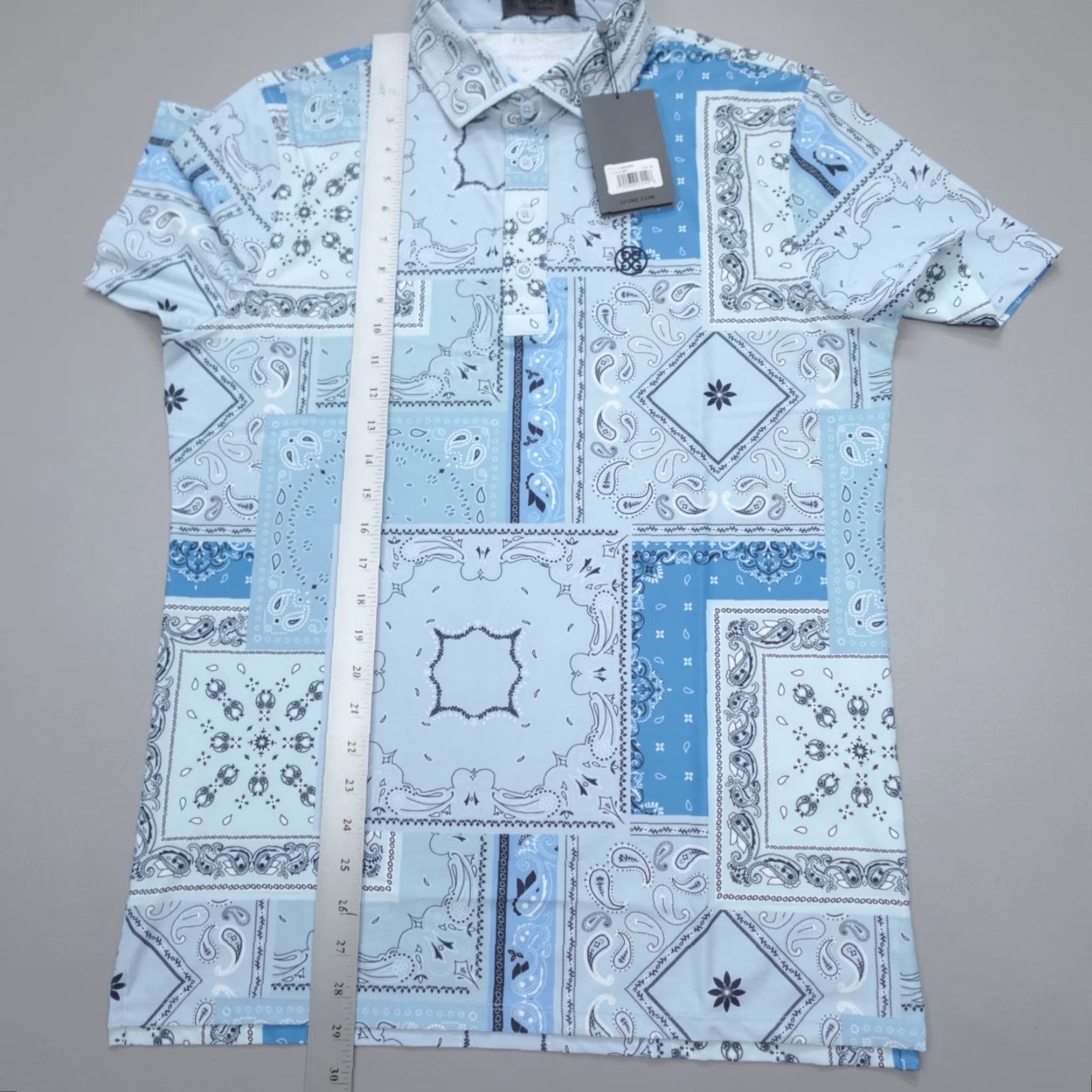 G/FORE G/FORE Polo Shirt Men M Sky Blue Boro Patch Tech Pique All Over Print Golf Polo Size US M / EU 48-50 / 2 - 6 Thumbnail