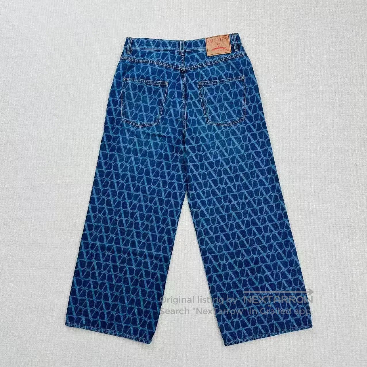 Valentino Valentino Logo Print Denim Wide-Leg Pants. Size US 31 - 2 Thumbnail