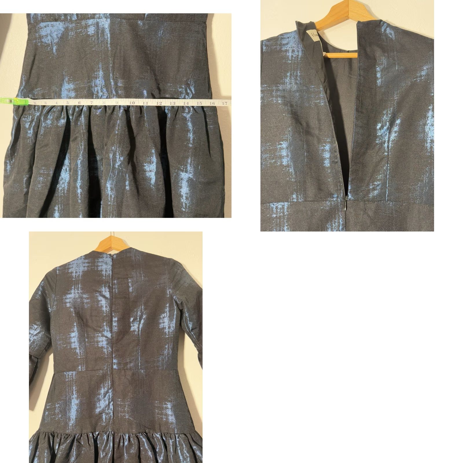 Bell VINTAGE Honey P. Dress Bell Sleeve 3/4 Sleeve Black Blue Metallic Sheen Knee Length Womens Fit & Flare Formal Party/Cocktail 0 Size XS / US 0-2 / IT 36-38 - 8 Thumbnail