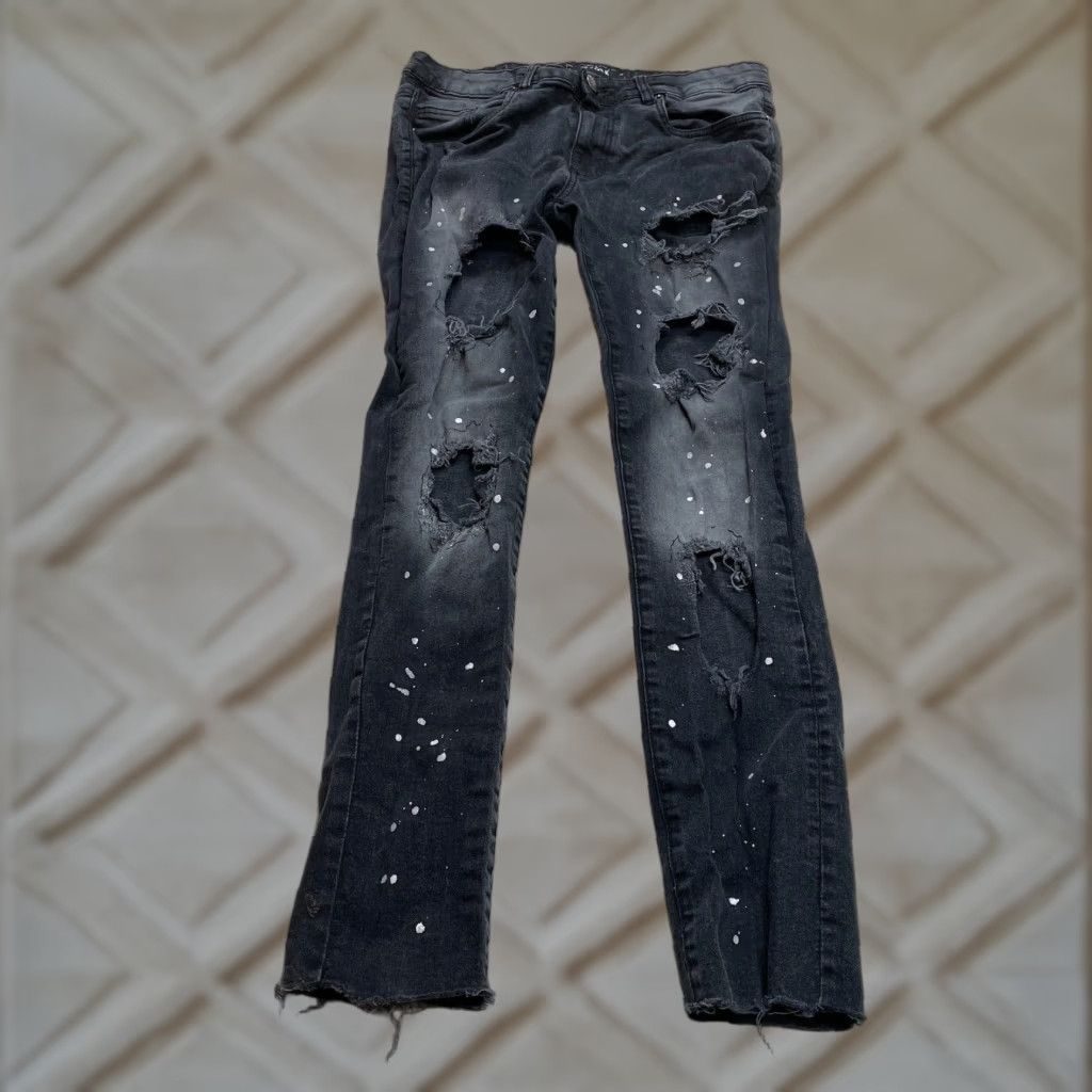 Vintage Spark Distressed Jeans Mens 32 x 32 Black Denim Slim Straight Low Rise 5-Pocket Stretch Size US 32 / EU 48 - 1 Thumbnail