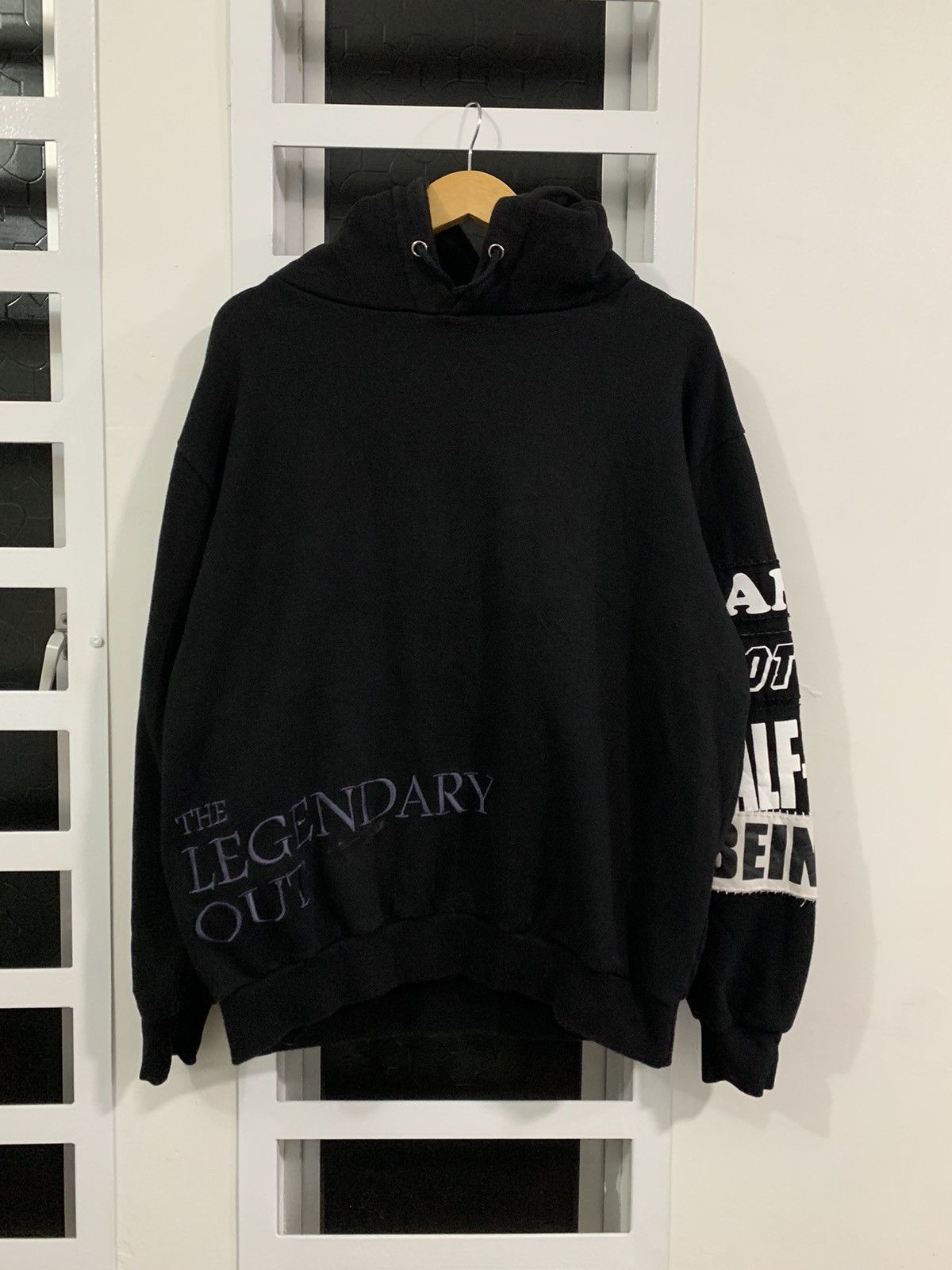 image of I Am Not A Half-Wit Being Hoodie Black Patches, Men's (Size Large)