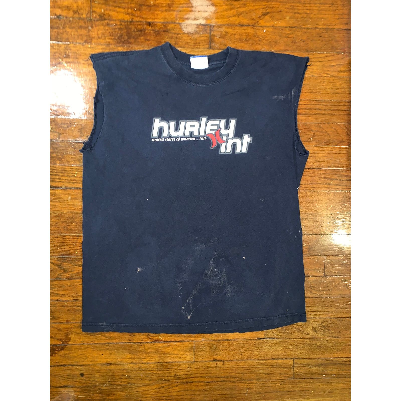 Hurley Vtg Y2K Hurley Cut Off Shirt Navy Blue Thrashed XL Size US XL / EU 56 / 4 - 1 Thumbnail