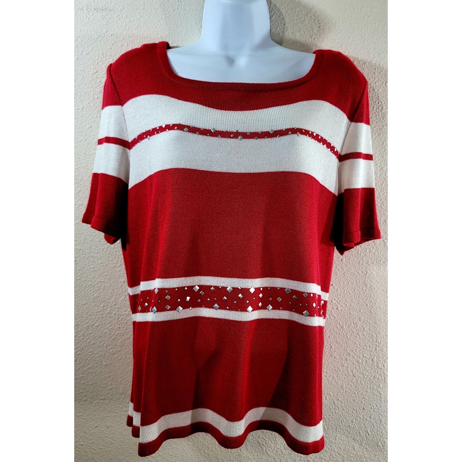 Other Philippe Marques Red White Rhinestone Stud Top 14 Stretch Size XL / US 12-14 / IT 48-50 - 1 Thumbnail