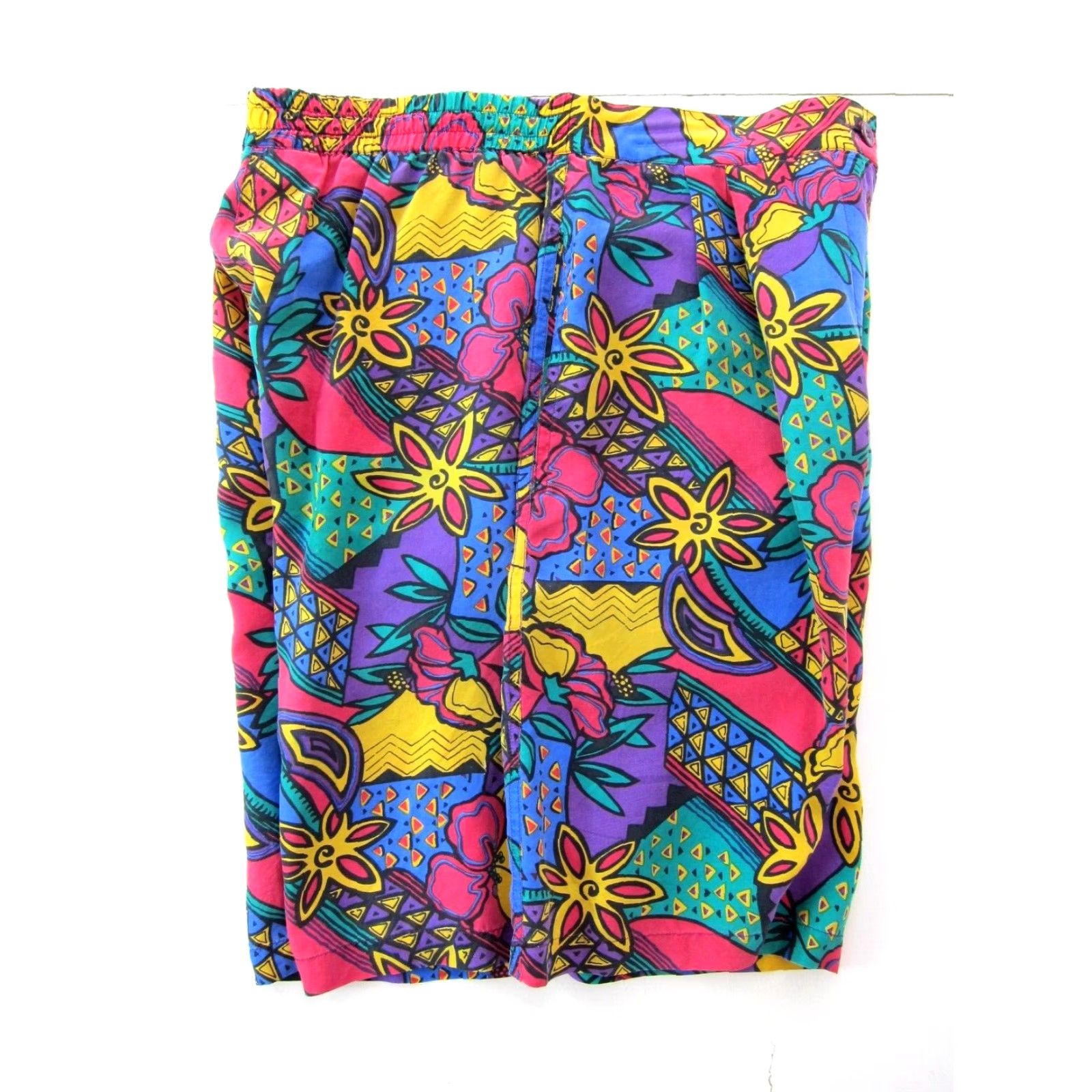 Vintage VINTAGE ES Studio Bermuda Short High Rise 100% Silk Floral Pockets Pink Green Yellow M Womens Size 32" / US 10 / IT 46 - 6 Thumbnail
