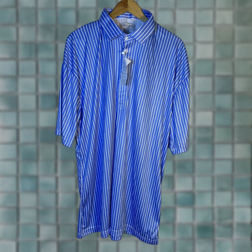 CO VINTAGE? (No, not vintage. Start with main selling point or brand.) Collars & Co Dress Collar Polo Shirt Mens 3XL Blue Striped Referee Shirt Size 48R - 1 Thumbnail