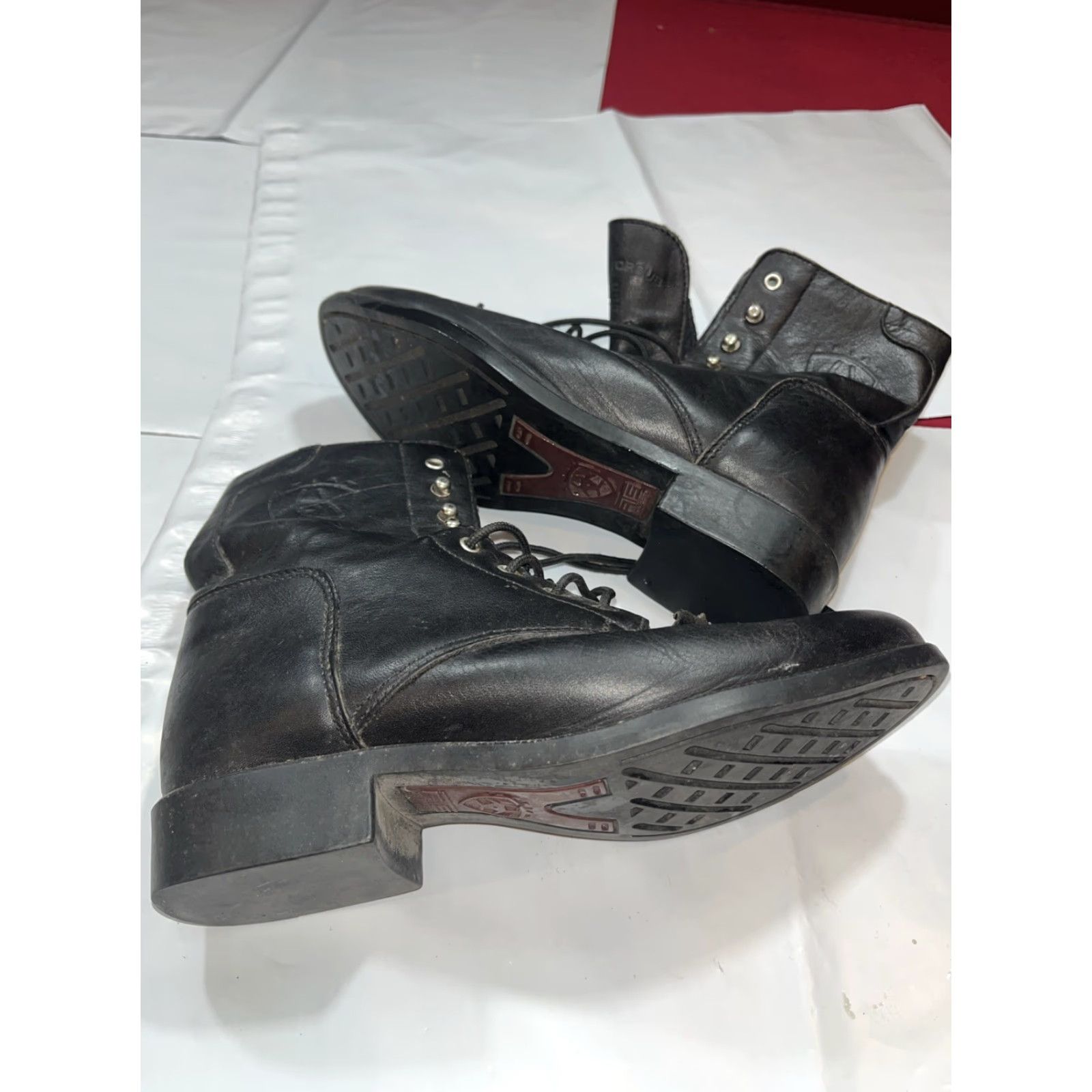 Ariat Ariat BLACK Leather ANKLE BOOTS A1-COMPETITOR Western Lace Up Kiltie Women’s 7 Size US 7 / IT 37 - 2 Thumbnail
