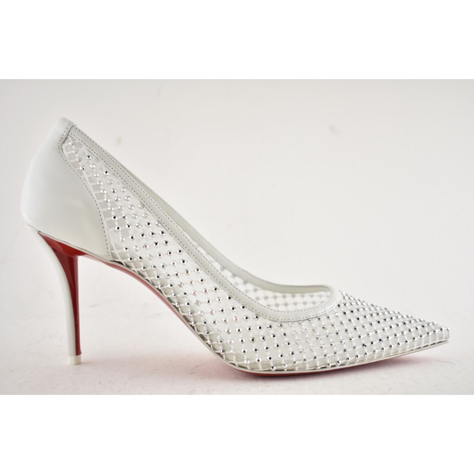 Christian Louboutin Apostropha Mesh Strass 80 White Crystal Pointed Heel Pump 40 Size US 10 / IT 40 - 2 Thumbnail