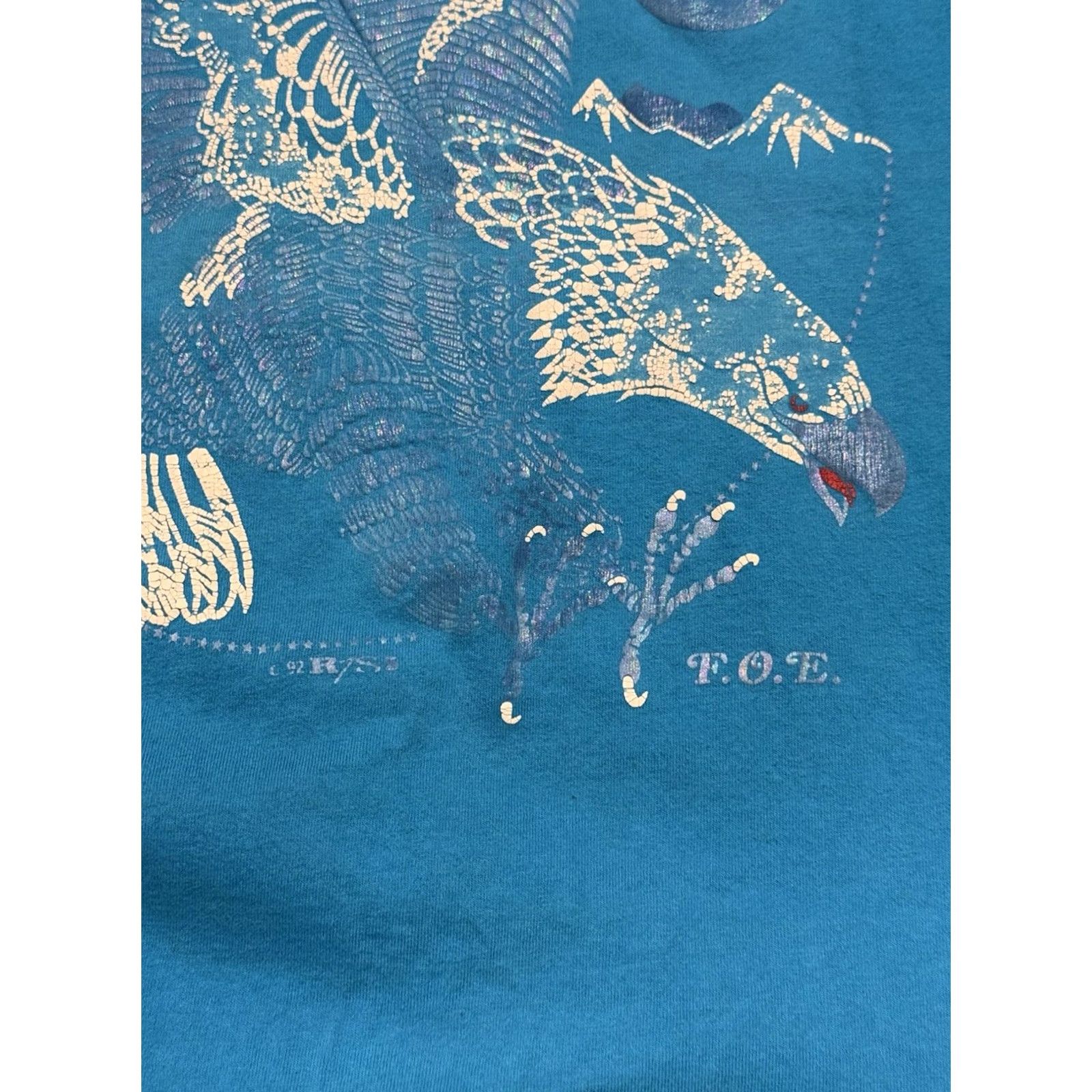 Fruit Of The Loom VINTAGE Fruit of the Loom T-Shirt Mens XL Nature 90s Iridescent Eagle Single Stitch Blue, 90s Mens XL Size US XL / EU 56 / 4 - 6 Thumbnail