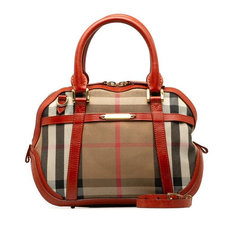 image of Burberry Nova Check Leather Trim Canvas Handbag in Brown, Women's