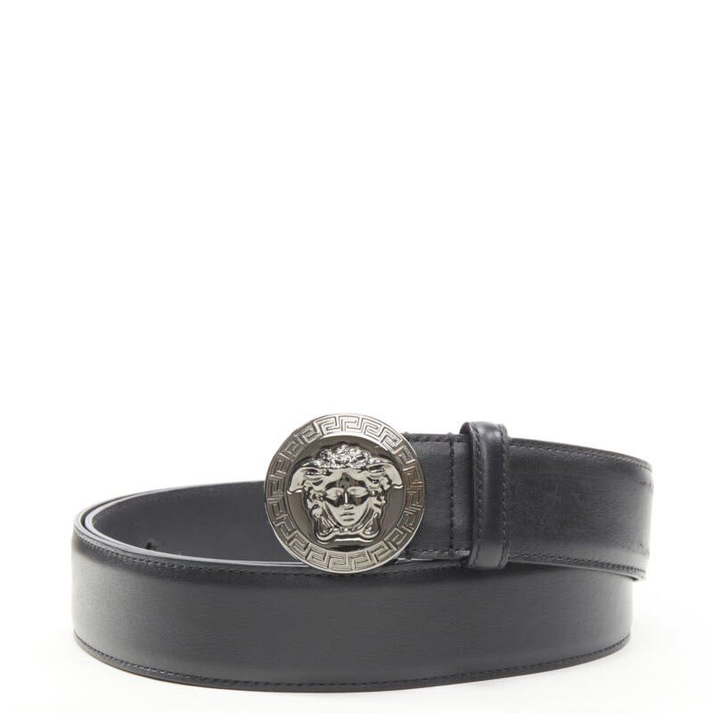 Versace new VERSACE Medusa Medallion Coin silver buckle black leather belt 115cm 44-48" Size ONE SIZE - 1 Thumbnail