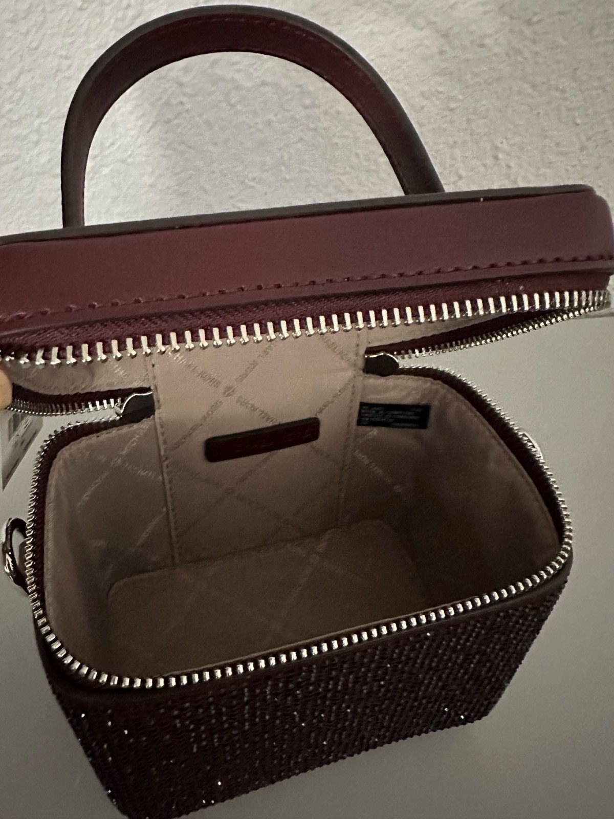 Michael Kors Sandrine Small Box Crossbody Bag With Cristal In Oxblood Size ONE SIZE - 10 Thumbnail