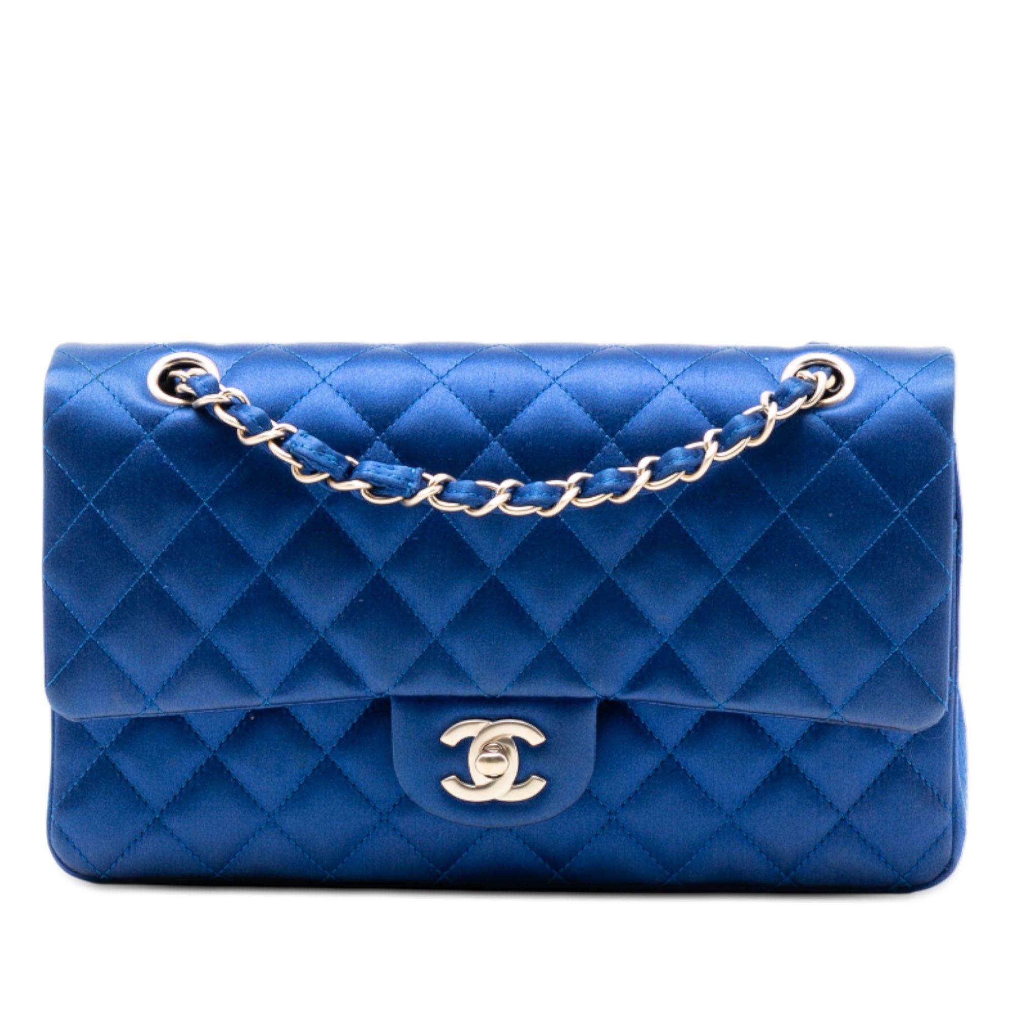 Chanel Medium Classic Satin Double Flap in Blue, Women's
