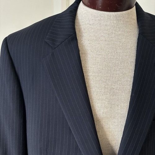 Jos. A. Bank Jos. A. Bank Mens 44L Navy Striped 100% Wool 2 Piece Suit Wi Size 44L - 4 Thumbnail