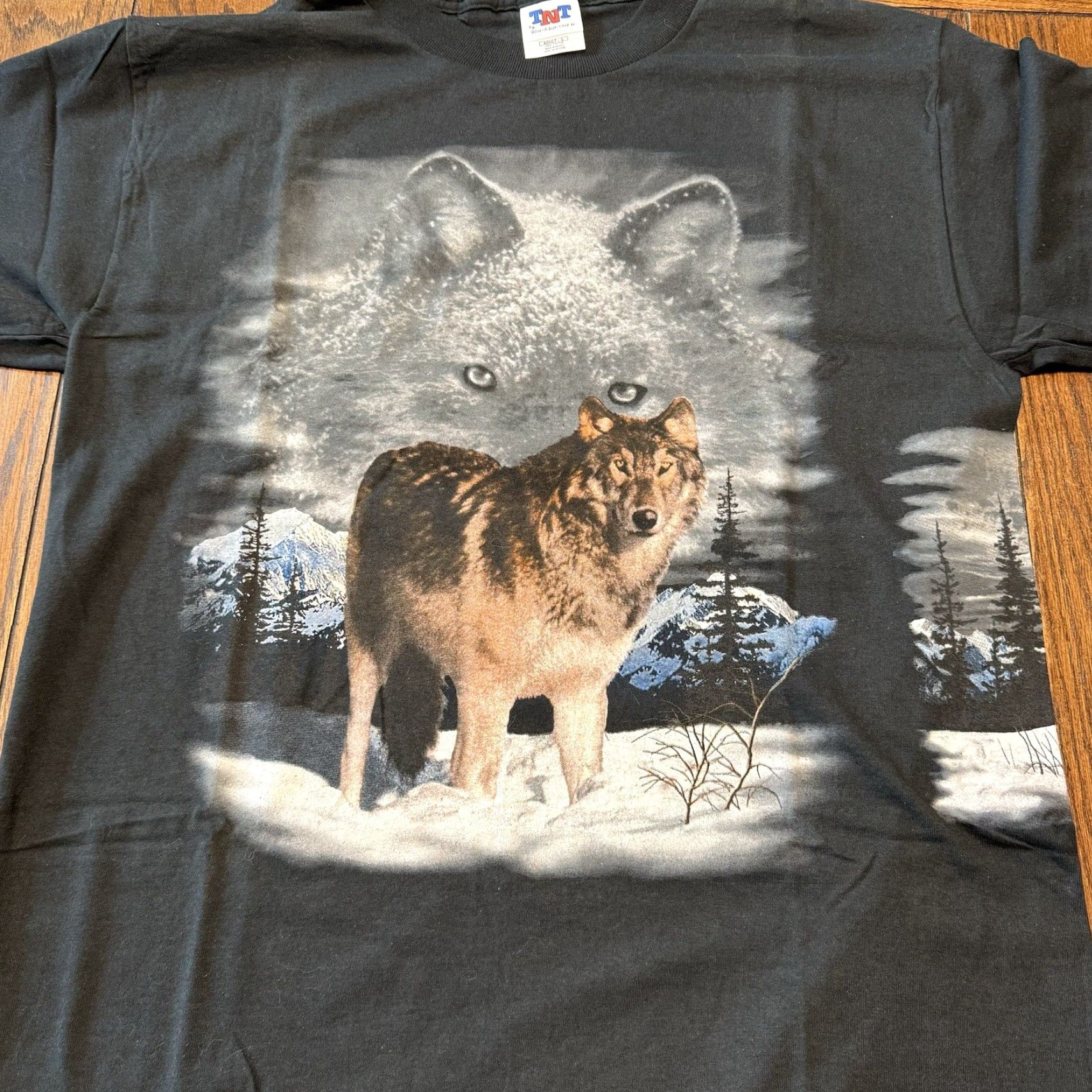 Vintage VINTAGE 90s Howling Wolf Moon All Over Print T Shirt Large Nature Wild Animal TNT Mens Short Sleeve Crew Neck Cotton Black Size US L / EU 52-54 / 3 - 2 Thumbnail