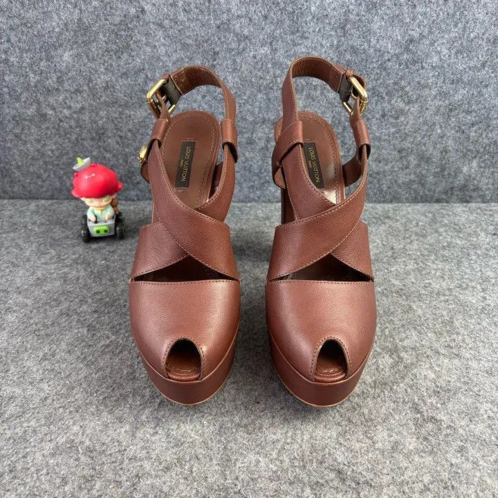 Louis Vuitton Louis Vuitton Brown Peep-Toe High Heels -2508 Size US 7 / IT 37 - 2 Thumbnail