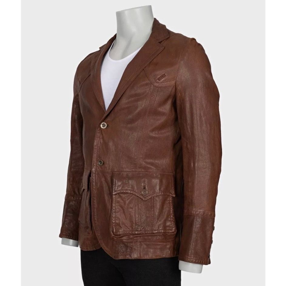 Roberto Cavalli Just Cavalli Men's Brown Leather Button-Down Jacket XL Size US L / EU 52-54 / 3 - 2 Thumbnail