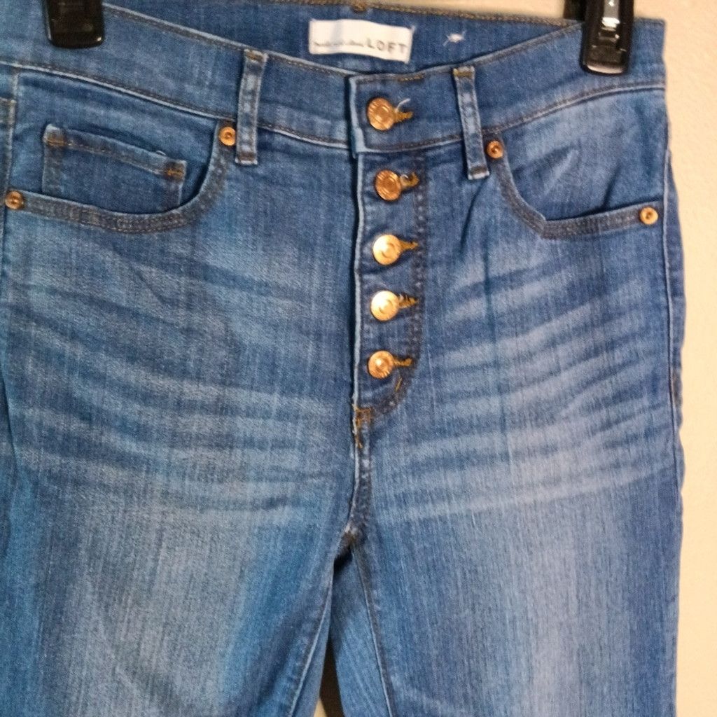 Loft LOFT Kick Crop Button Fly Jeans Indigo Flare High Rise 26/2 Size 26" / US 2 / IT 38 - 4 Thumbnail
