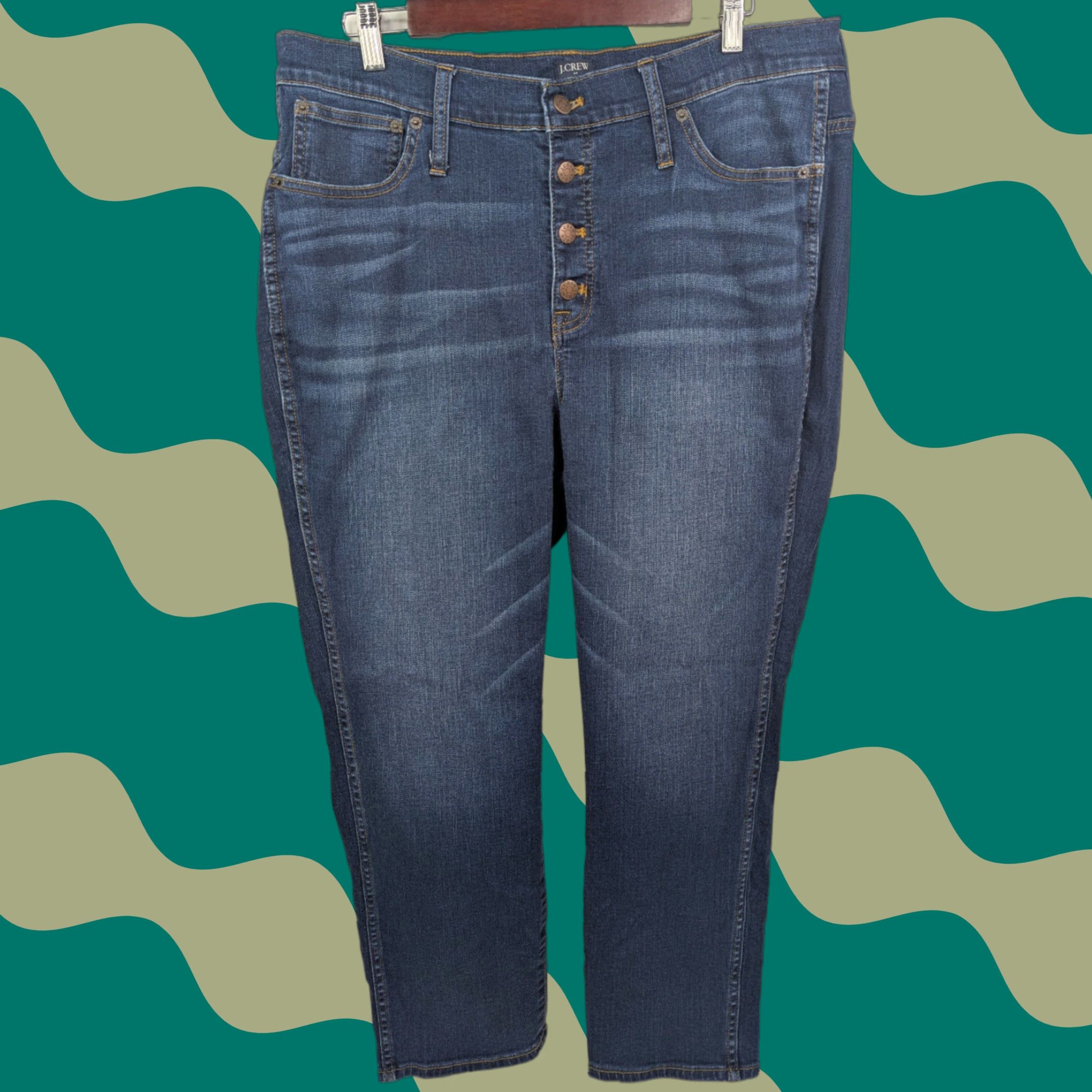 J.Crew J. Crew High-Rise Vintage Straight Jean Button Fly 34 Stormy Ink Blue AB622 Womens Jeans Modern American Style Cropped 5-Pocket Size 24" / US 00 / IT 34 - 1 Thumbnail