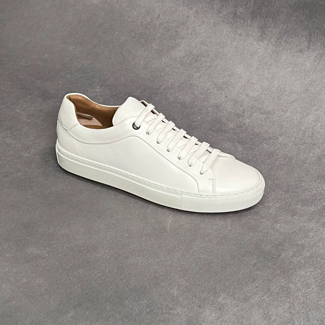 Hugo Boss HUGO BOSS White Full-Grain Leather Lace-Up Sneakers Size US 7 / EU 40 - 6 Thumbnail