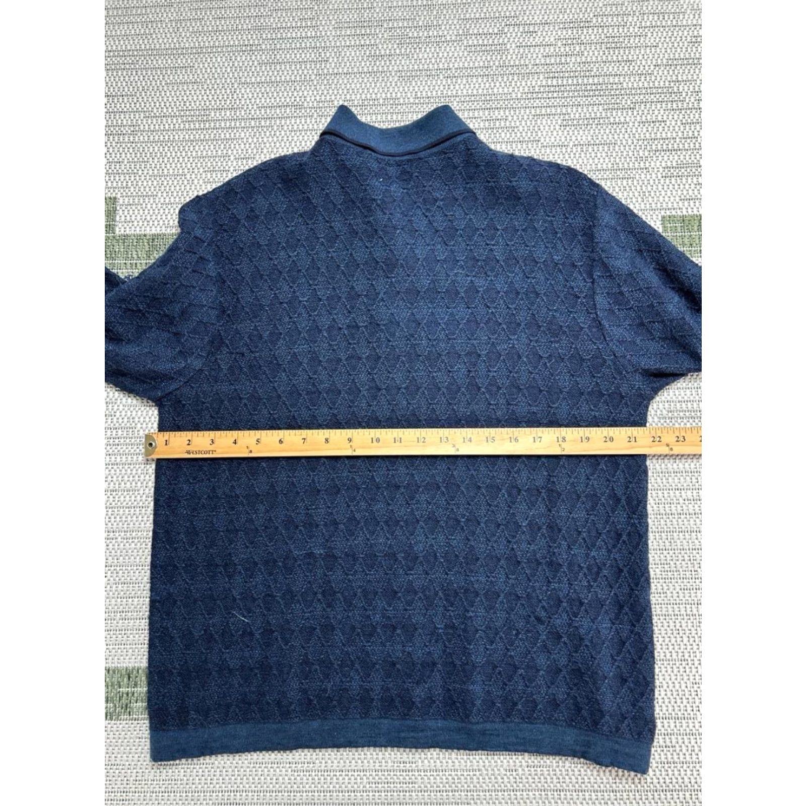 Vintage Segreto Mens Polo Sweater Diamond Textured Knit Wool Blue M Adult Regular Size US M / EU 48-50 / 2 - 5 Thumbnail