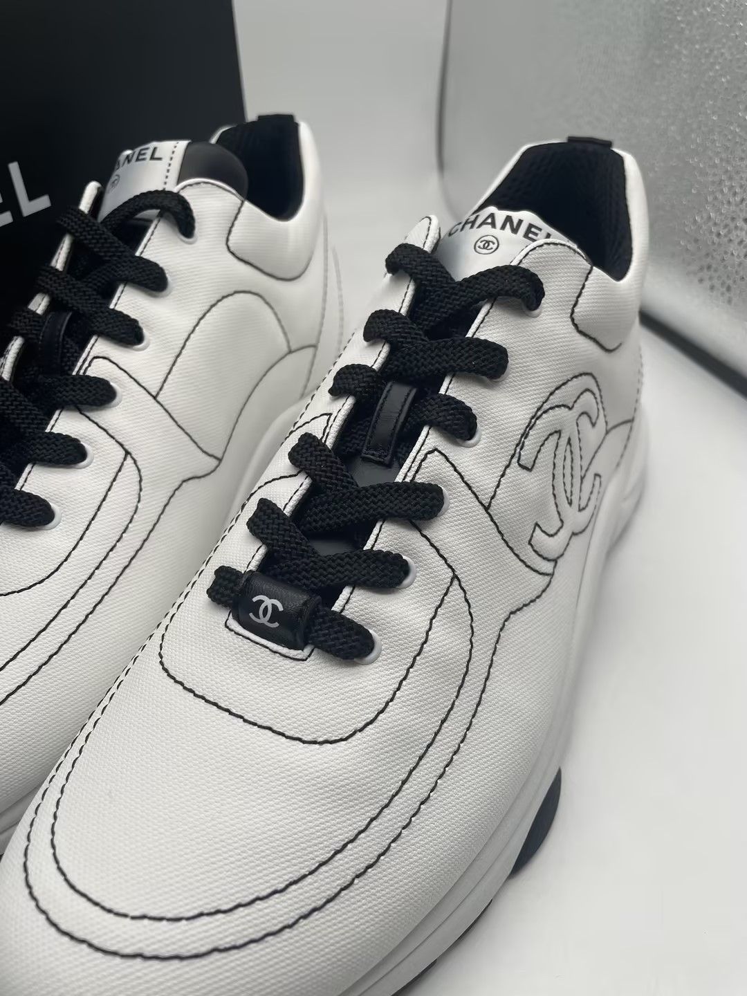 Chanel Chanel 25 Cruise White & Black Cotton Sneakers Size US 9.5 / EU 42-43 - 10 Thumbnail