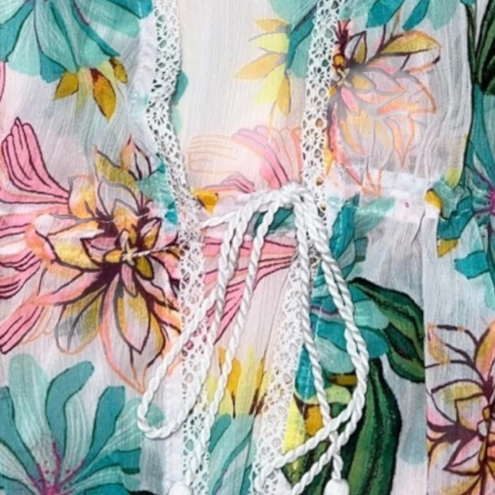Other Aiken Swim Floral Kaftan Cover Up Crochet Tassel Medium NWT Size ONE SIZE - 3 Thumbnail