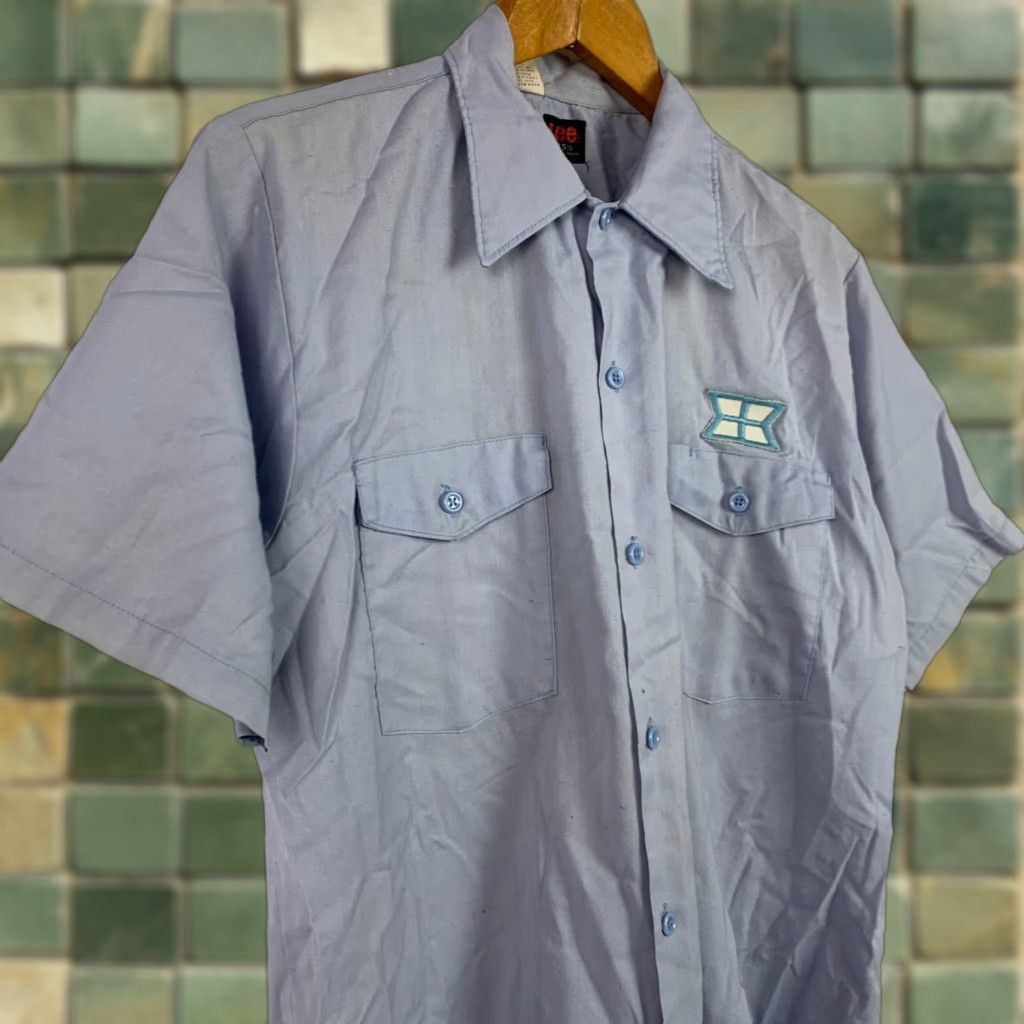 Lee Vintage Lee Work Shirt Short Sleeve Patch Button Front 15-15.5 Blue Rockabilly Mens Shirt Size US M / EU 48-50 / 2 - 1 Thumbnail