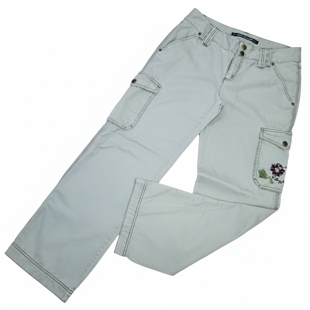 DKNY DKNY Size 8 Chino Cargo Pants Grey Cotton Embroidered Flower Size 30" / US 8 / IT 44 - 1 Thumbnail