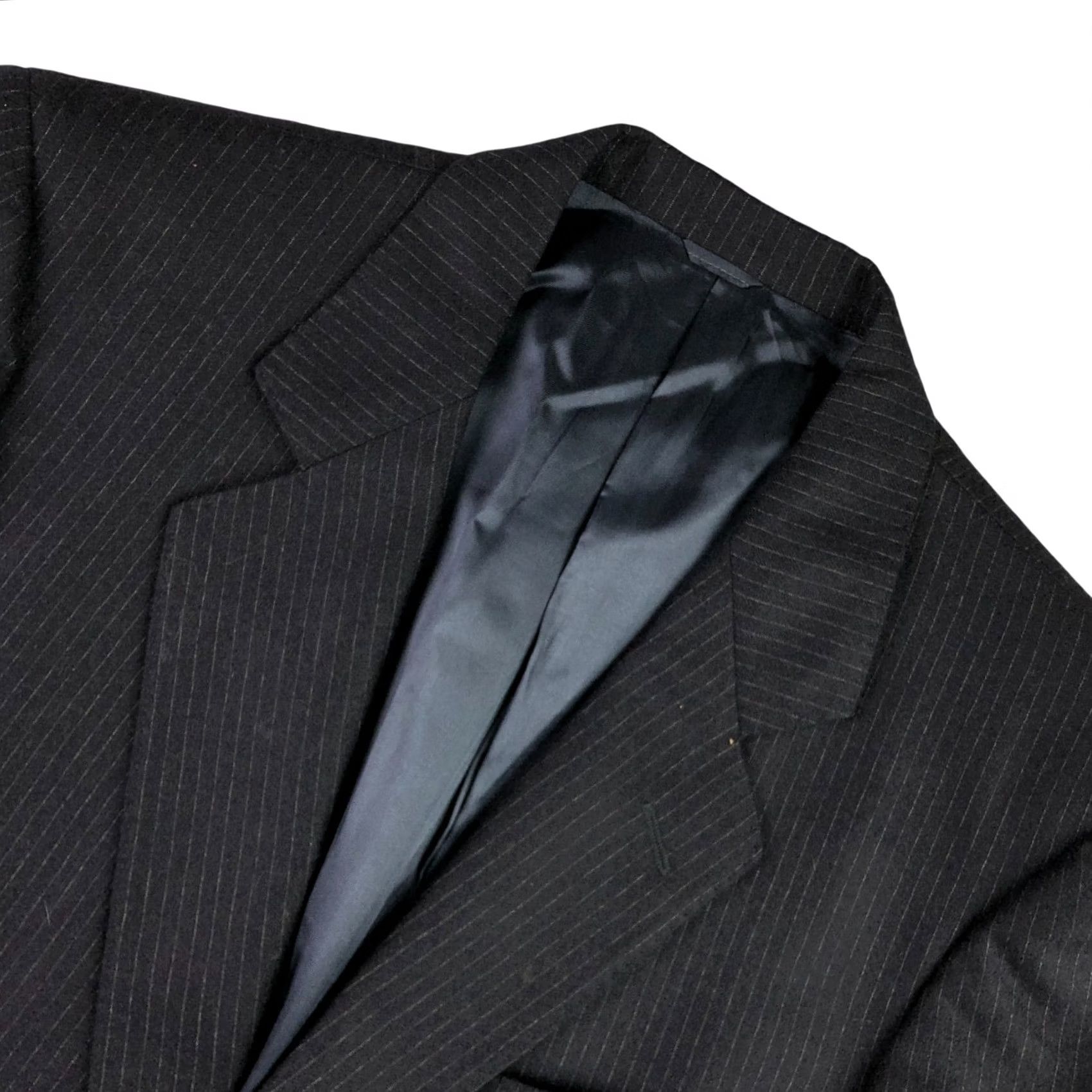Isaia VINTAGE Isaia Men’s Wool Flannel Blazer Jacket Navy Railroad Stripe Italy 40 S Blazer Mens Wool Notch Lapel Three-Button Two-Button Short Size 40R - 2 Thumbnail