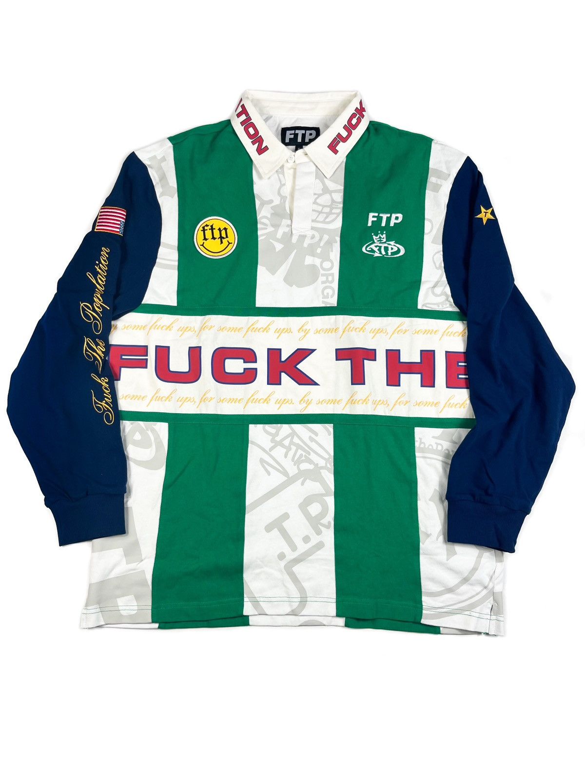 image of Fuck The Population Ftp Souvenir Rugby Jersey in Green, Men's (Size XL)